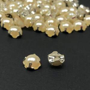 6 мм - Полубусины в оправе, пришивные - 10г айвори