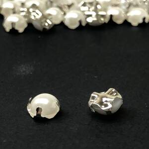 6 мм - Полубусины в оправе, пришивные - 10г белый