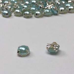 6 мм - Полубусины в оправе, пришивные - 10г голубой