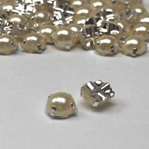 7 мм - Полубусины в оправе, пришивные - 10г айвори