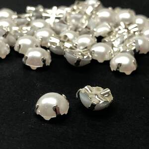 7 мм - Полубусины в оправе, пришивные - 10г белый