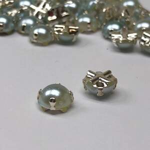 7 мм - Полубусины в оправе, пришивные - 10г голубой