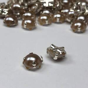 7 мм - Полубусины в оправе, пришивные - 10г капучино