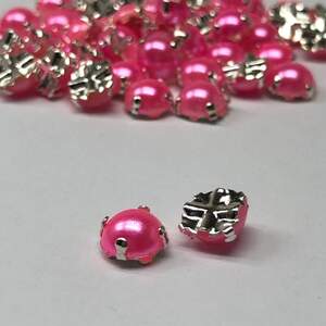 7 мм - Полубусины в оправе, пришивные - 10г малиновый