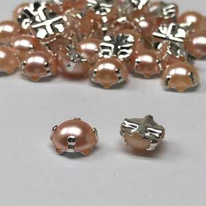7 мм - Полубусины в оправе, пришивные - 10г персик