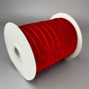 Бархатная лента декоративная 1см боб. 46м. цвет красный