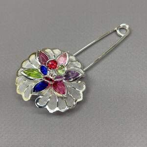 Брошь-булавка Самоцветы 7,5 см - светлое серебро #23102