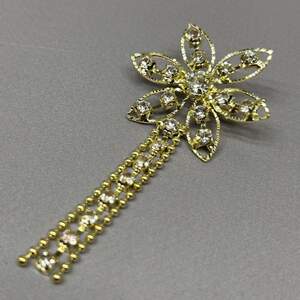 Брошь-булавка Цветок с подвесками 4х7,5 см - лимонное золото #37205