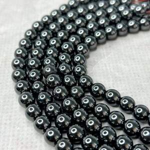 Бусины гематит шарик 8 мм, (65 шт) - черная сталь