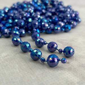 Бусины пластиковые на нитке Ø 4 и 9 мм - 90 см синий с АВ