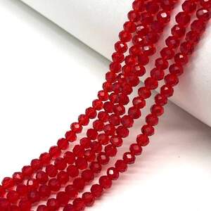 Бусины хрустальные рондель 4х3мм, нить-135 шт, красный прозрачный