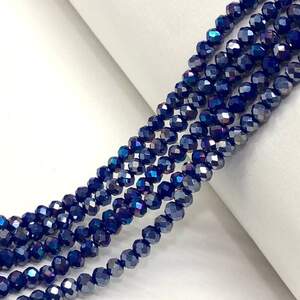 Бусины хрустальные рондель 4х3мм, нить-135 шт, синий матовый с покрытием АВ