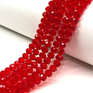 Бусины хрустальные рондель 8х6мм, нить-60 шт, красный прозрачный