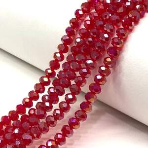 Бусины хрустальные рондель 8х6мм, нить-60 шт, красный прозрачный с АВ