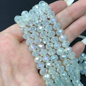 Бусины хрустальные рондель 8х6мм, нить-60 шт, лунный прозрачный с покрытием АВ