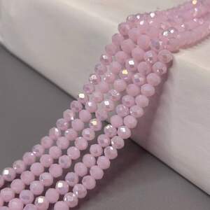 Бусины хрустальные рондель 8х6мм, нить-60 шт, розовый матовый с переливом