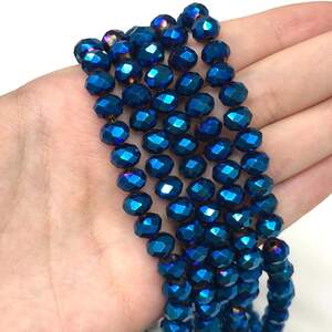 Бусины хрустальные рондель 8х6мм, нить-60 шт, синий металик