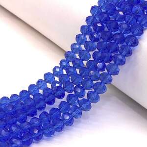 Бусины хрустальные рондель 8х6мм, нить-60 шт, синий прозрачный