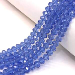 Бусины хрустальные рондель 8х6мм, нить-60 шт, синий светлый прозрачный