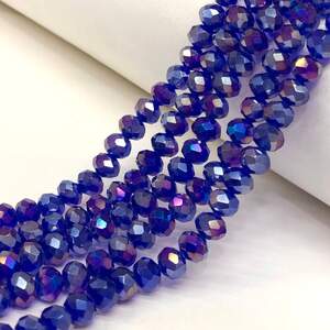 Бусины хрустальные рондель 8х6мм, нить-60 шт, темно-синий с покрытием АВ