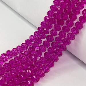Бусины хрустальные рондель 8х6мм, нить-60 шт, фуксия прозрачный