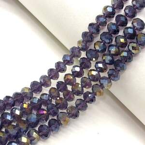 Бусины хрустальные рондель 8х6мм, нить-65 шт, аметистовый прозрачный с покрытием АВ