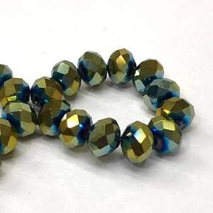 Бусины хрустальные рондель 8х6мм, нить-65 шт, гальваническое сине-золотое напыление