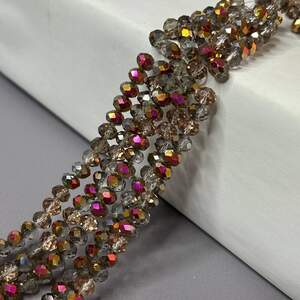 Бусины хрустальные рондель 8х6мм, нить-65 шт, зеркальный серый с розовым