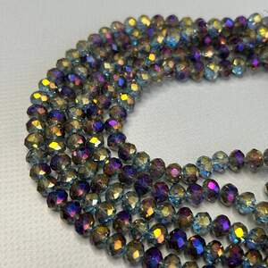 Бусины хрустальные рондель 8х6мм, нить-65 шт, зеркальный серый с сиреневым