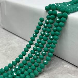 Бусины хрустальные рондель 8х6мм, нить-65 шт, темно-бирюзовый матовый