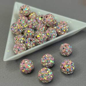 Бусины шамбала со стразами 10 мм, - розовый хамелеон