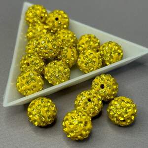 Бусины шамбала со стразами 12 мм, - желтый