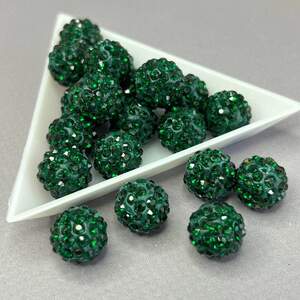 Бусины шамбала со стразами 12 мм, - изумрудный