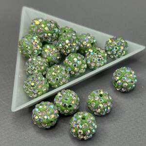 Бусины шамбала со стразами 12 мм, - салатовый