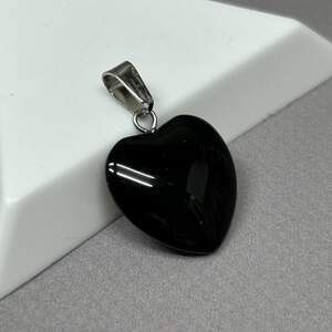 Кулон-подвеска сердце 20х22 мм - черный агат