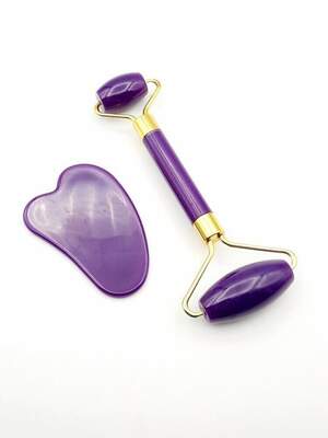 Набор 2в1 роллер для лица и скребок Гуаша, фиолетовый