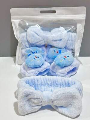 Набор для умывания повязка и напульсники-манжеты, голубой