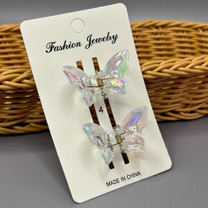 Набор заколок 2 шт Бабочка для волос 4 см - прозрачный с переливом