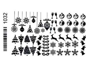 Новогодняя наклейка для дизайна ногтей 1032