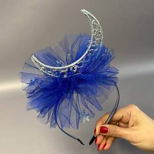 Обруч для волос с атласной лентой - Месяц серебро Обруч для волос с атласной лентой - Месяц серебро