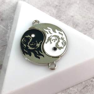 Подвеска парная Инь-Янь 23х25 мм металлическая, сталь с эмалью