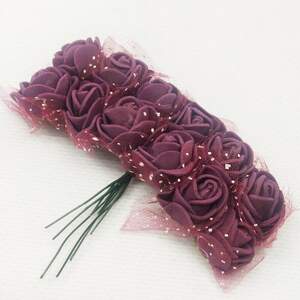 Фоамирановые розочки с фатином 1 букет (12шт) - Бордо