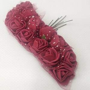 Фоамирановые розочки с Фатином (12шт) цвет - Бордовый