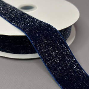 Бархатная лента с люрексом серебро 4 см 22 м - синий темный