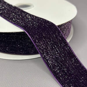 Бархатная лента с люрексом серебро 4 см 22 м - фиолетовый