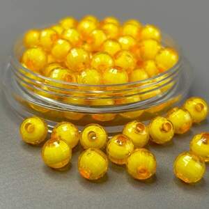 (20 гр) Акриловые граненые бусины С белое серединкой 8 мм - желтый