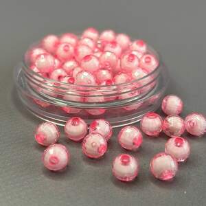 (20 гр) Акриловые граненые бусины С белое серединкой 8 мм - розовый