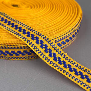 2 см Тесьма национальная с орнаментом - желтая с синим