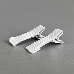 (10 шт) Заколка-заготовка уточка с репсовой лентой 3,5 см - белый