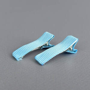 (10 шт) Заколка-заготовка уточка с репсовой лентой 3,5 см - голубой